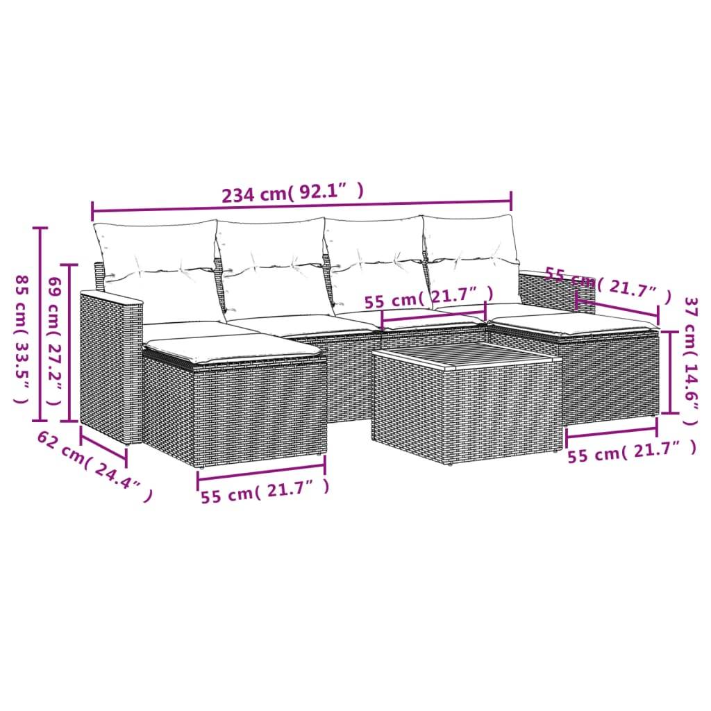 vidaXL 7-teiliges Gartensofa-Set mit Kissen, grau, Polyrattan