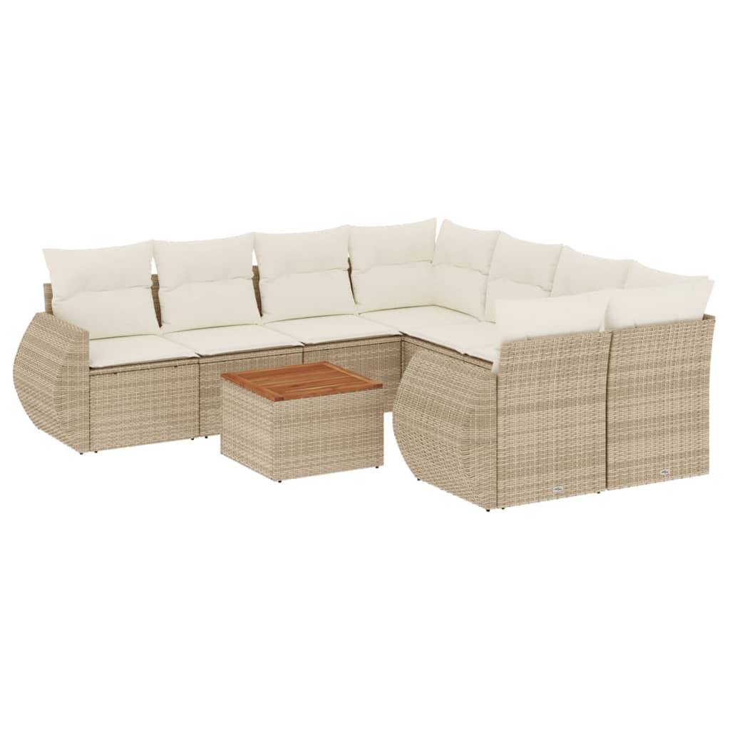vidaXL 9-tlg. Garten-Sofagarnitur mit Kissen Beige Poly Rattan
