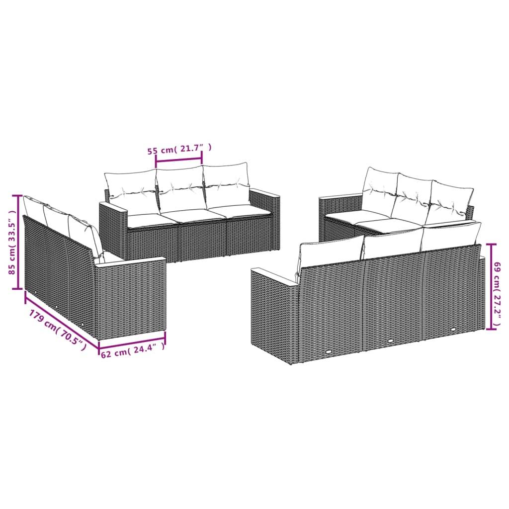 vidaXL 12-teiliges Gartensofa-Set mit Kissen, grau, Polyrattan