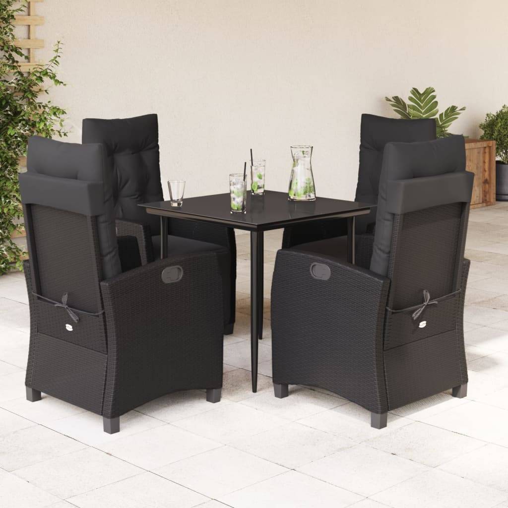 vidaXL 5-tlg. Garten-Essgruppe mit Kissen Schwarz Poly Rattan
