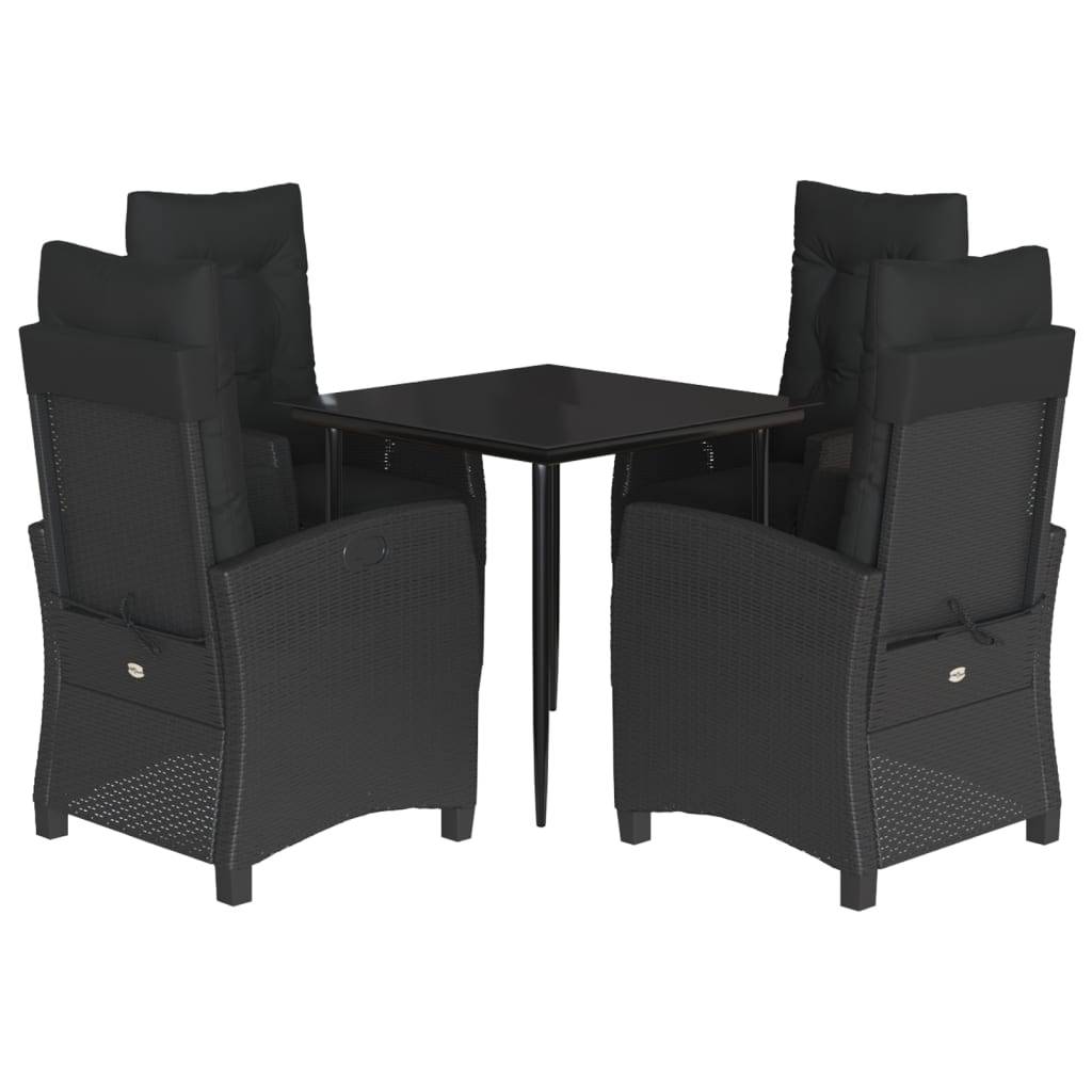 vidaXL 5-tlg. Garten-Essgruppe mit Kissen Schwarz Poly Rattan