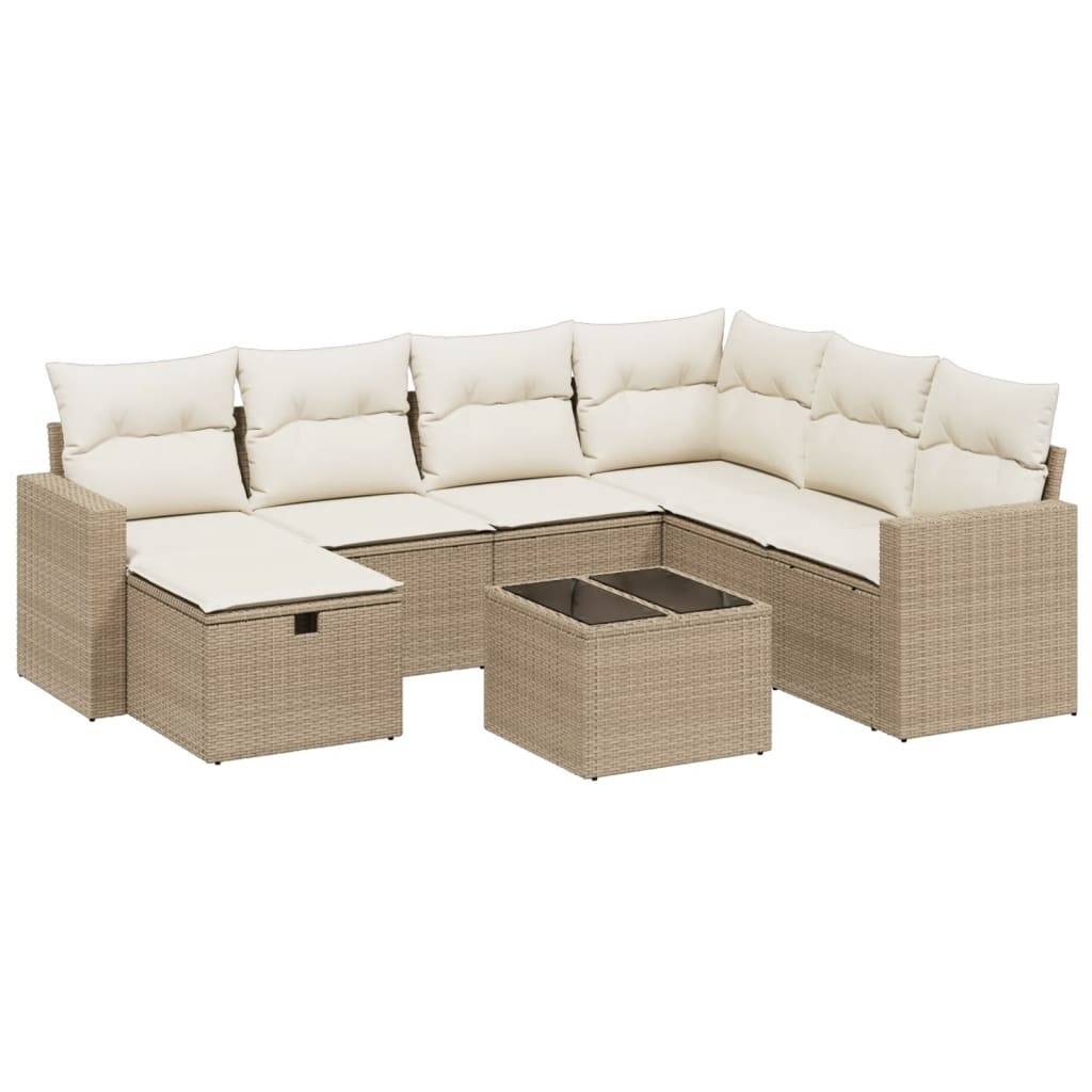 vidaXL 8-tlg. Garten-Sofagarnitur mit Kissen Beige Poly Rattan