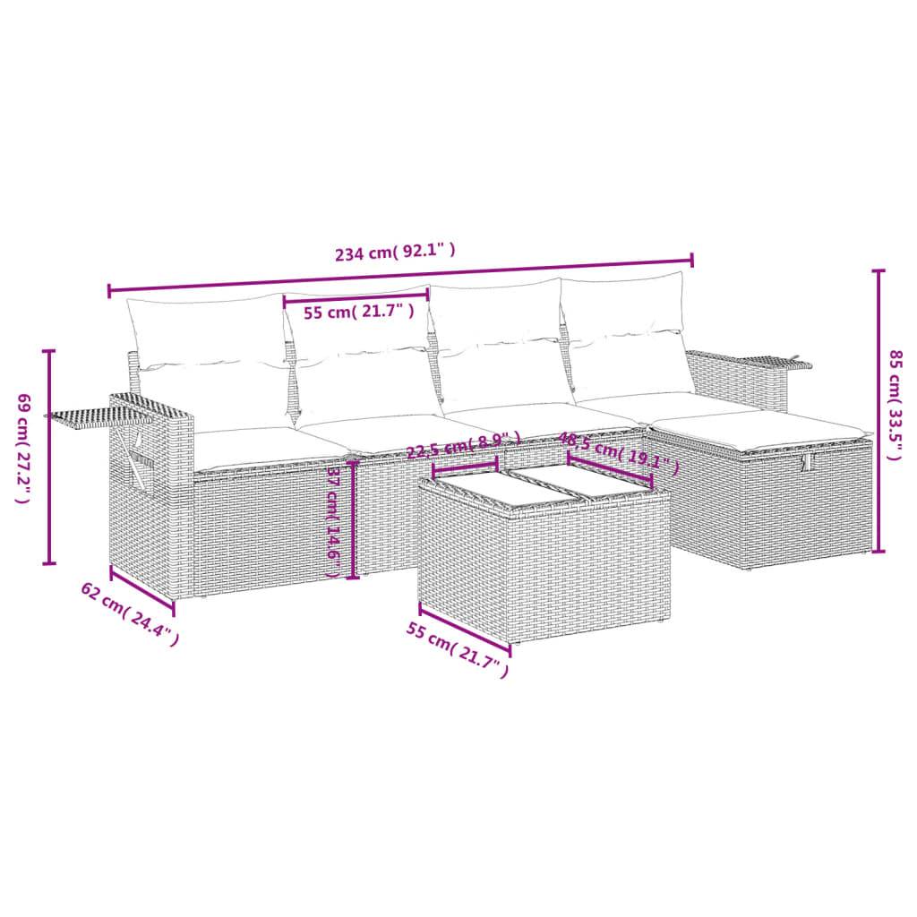 vidaXL 6-teiliges Gartensofa-Set mit Kissen, braun, Polyrattan