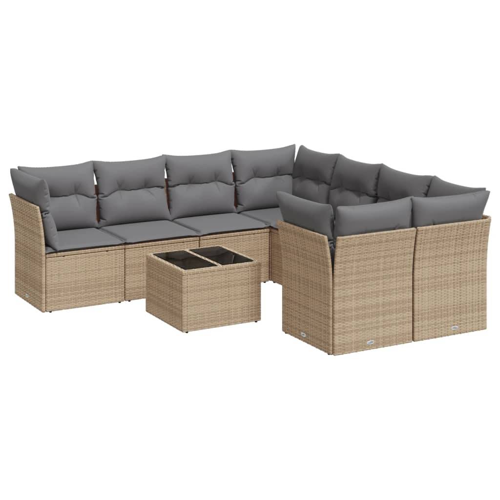 vidaXL 9-tlg. Garten-Sofagarnitur mit Kissen Beige Poly Rattan