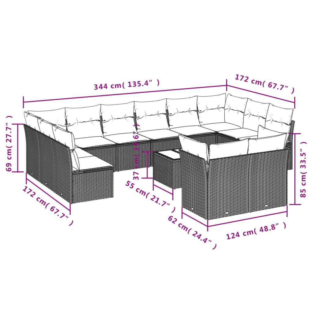 vidaXL 13-tlg. Garten-Sofagarnitur mit Kissen Grau Poly Rattan