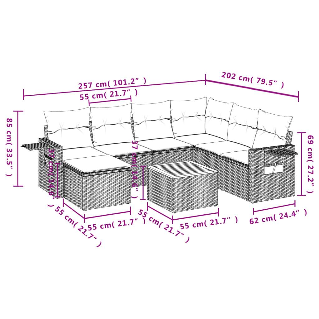 vidaXL 8-teiliges Gartensofa-Set mit Kissen, grau, Polyrattan
