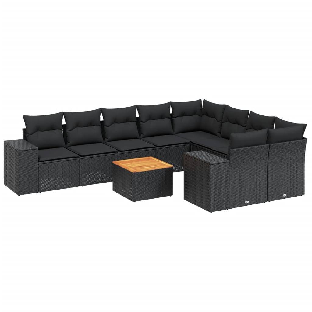 vidaXL 10-tlg. Garten-Sofagarnitur mit Kissen Schwarz Poly Rattan