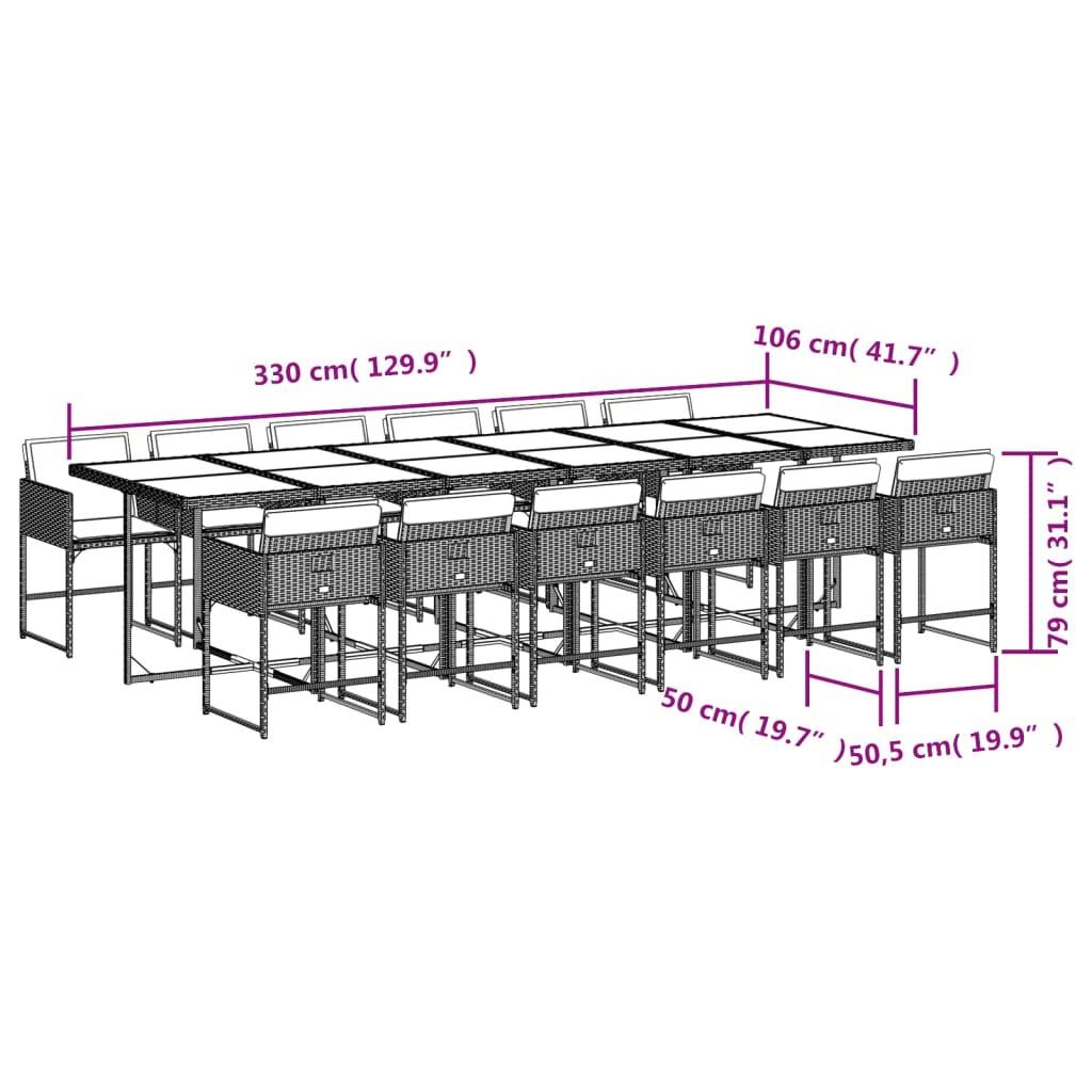 vidaXL 13-tlg. Garten-Essgruppe mit Kissen Grau Poly Rattan