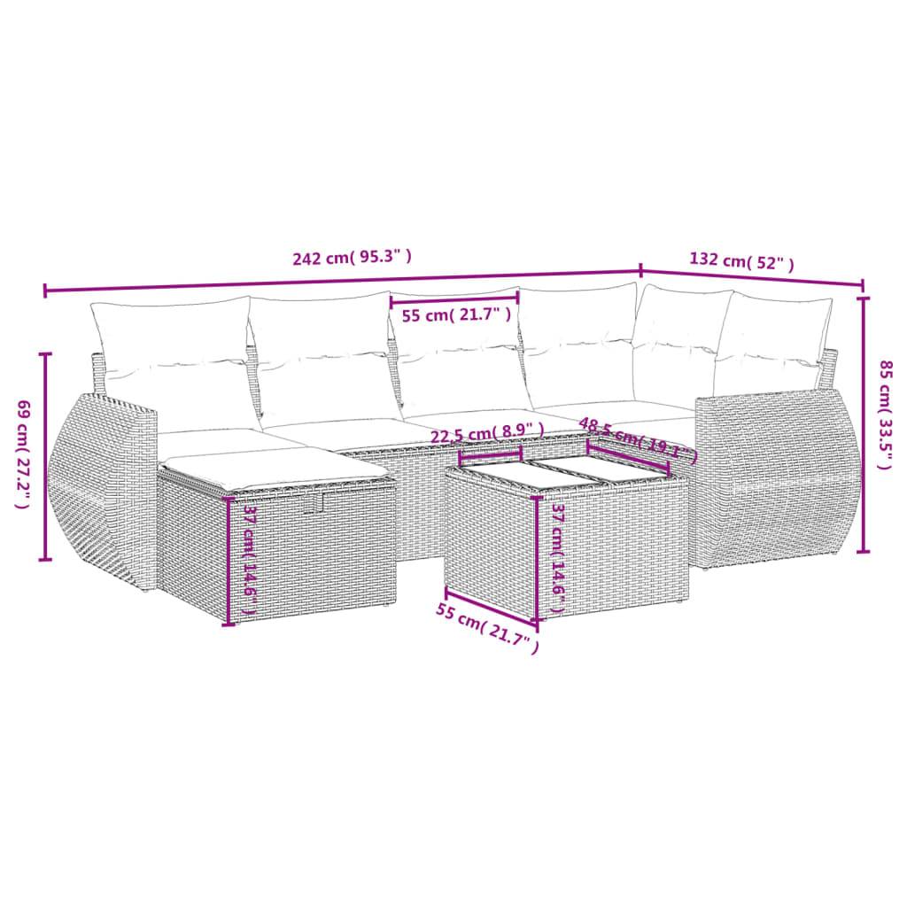 vidaXL 7-tlg. Garten-Sofagarnitur mit Kissen Beige Poly Rattan