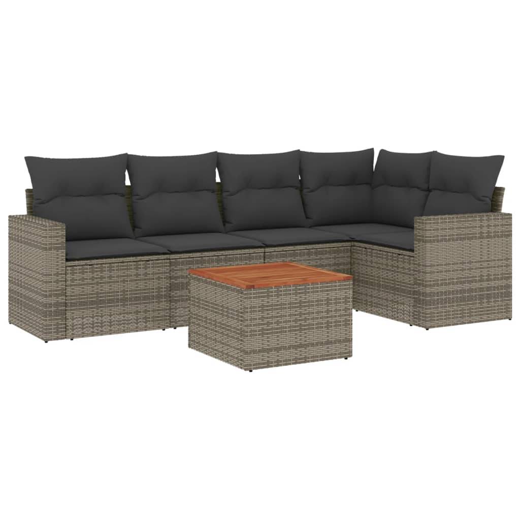 vidaXL 6-tlg. Garten-Sofagarnitur mit Kissen Grau Poly Rattan