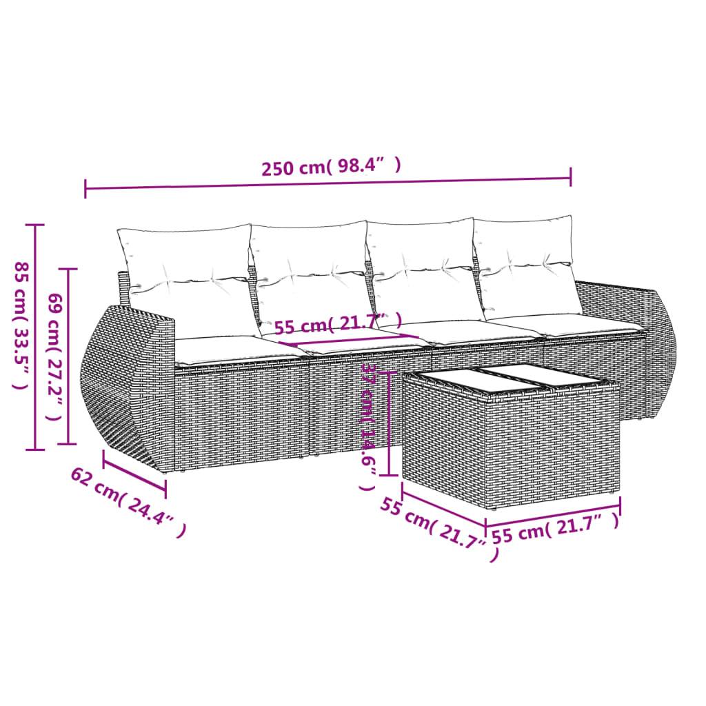 vidaXL 5-tlg. Garten-Sofagarnitur mit Kissen Braun Poly Rattan