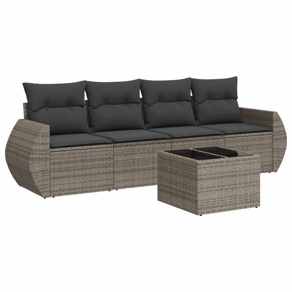 vidaXL 5-tlg. Garten-Sofagarnitur mit Kissen Grau Poly Rattan