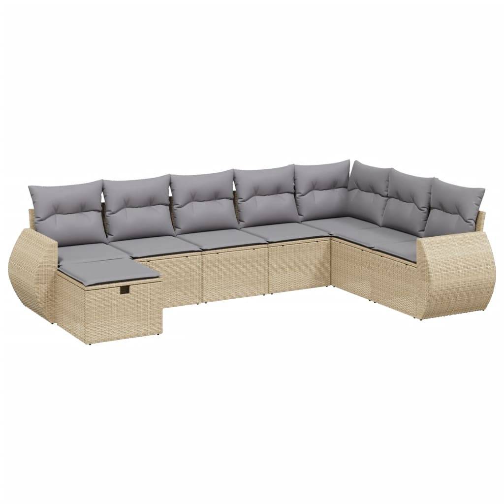 vidaXL 8-tlg. Garten-Sofagarnitur mit Kissen Beige Poly Rattan