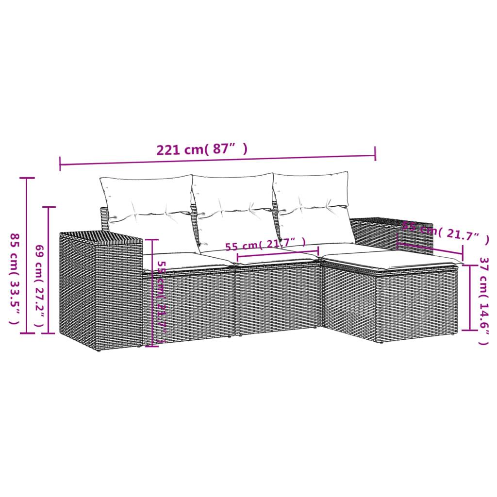 vidaXL 4-tlg. Garten-Sofagarnitur mit Kissen Braun Poly Rattan
