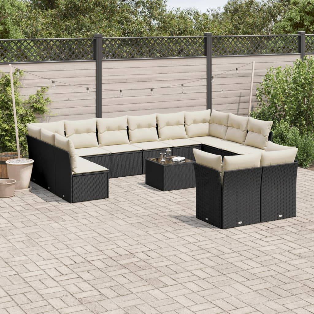 vidaXL 13-tlg. Garten-Sofagarnitur mit Kissen Schwarz Poly Rattan