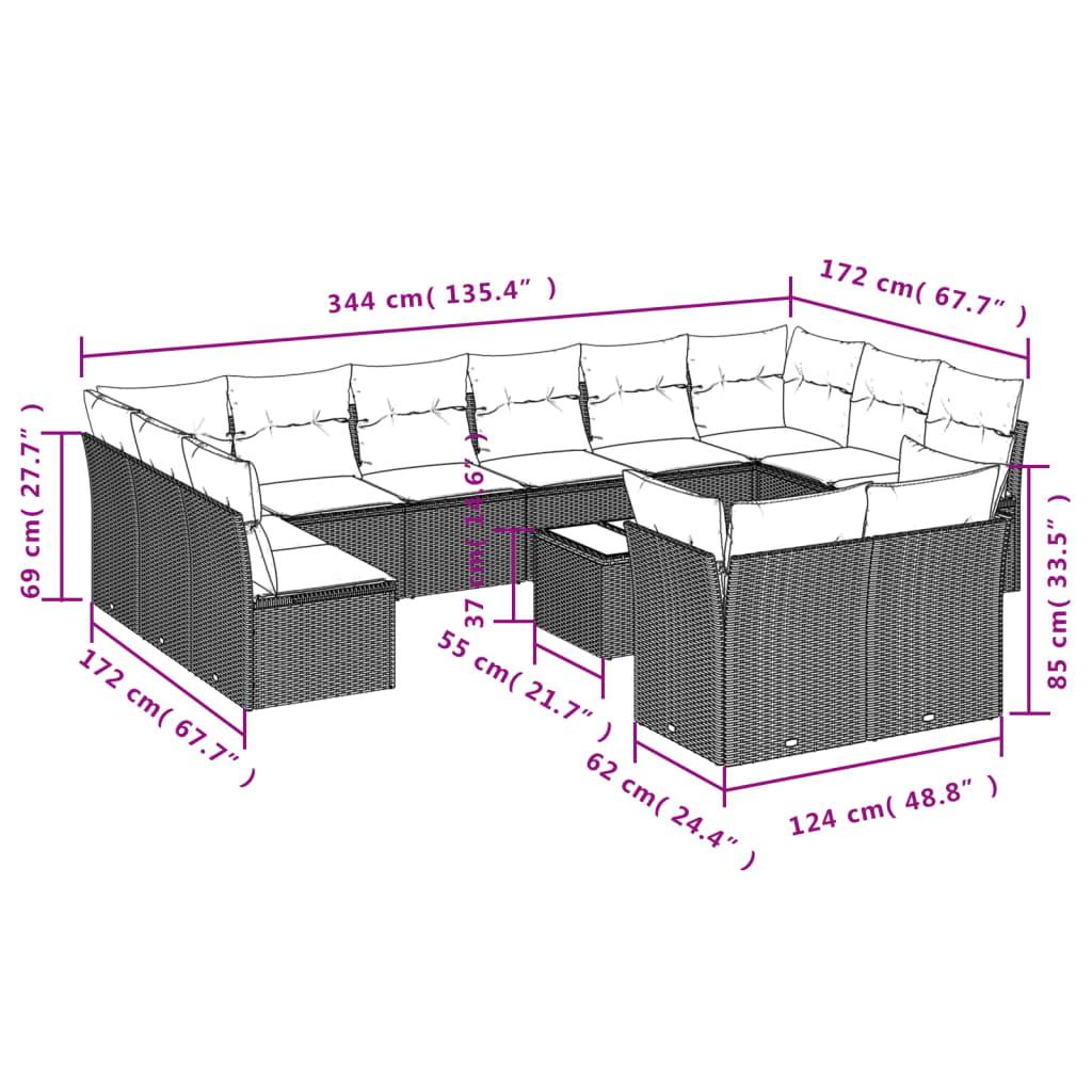 vidaXL 13-tlg. Garten-Sofagarnitur mit Kissen Schwarz Poly Rattan