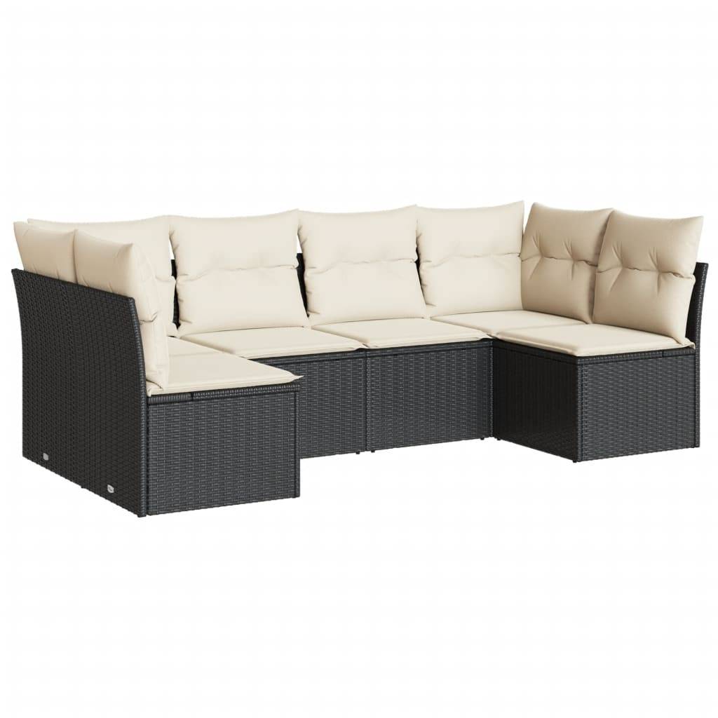 vidaXL 6-tlg. Garten-Sofagarnitur mit Kissen Schwarz Poly Rattan