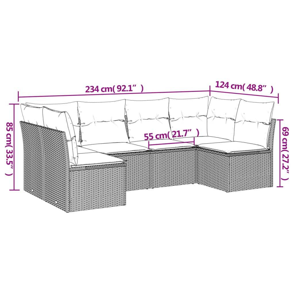 vidaXL 6-tlg. Garten-Sofagarnitur mit Kissen Schwarz Poly Rattan