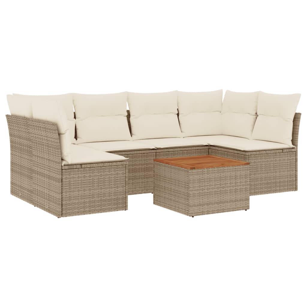 vidaXL 7-tlg. Garten-Sofagarnitur mit Kissen Beige Poly Rattan