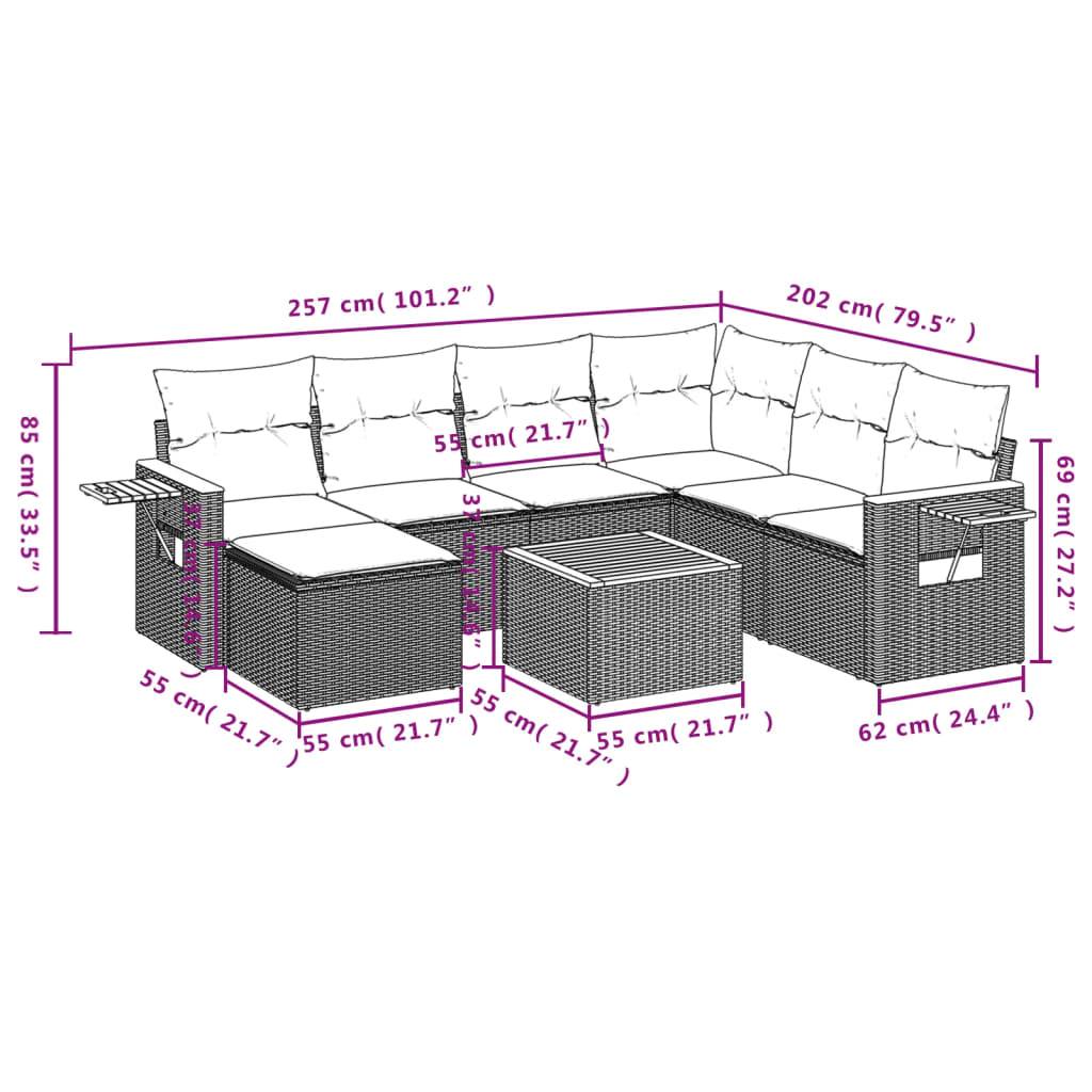 vidaXL 8-tlg. Garten-Sofagarnitur mit Kissen Grau Poly Rattan