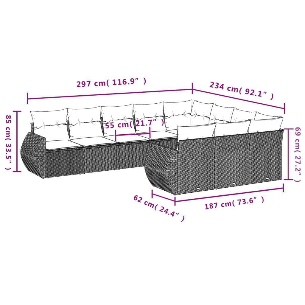 vidaXL 10-tlg. Garten-Sofagarnitur mit Kissen Braun Poly Rattan