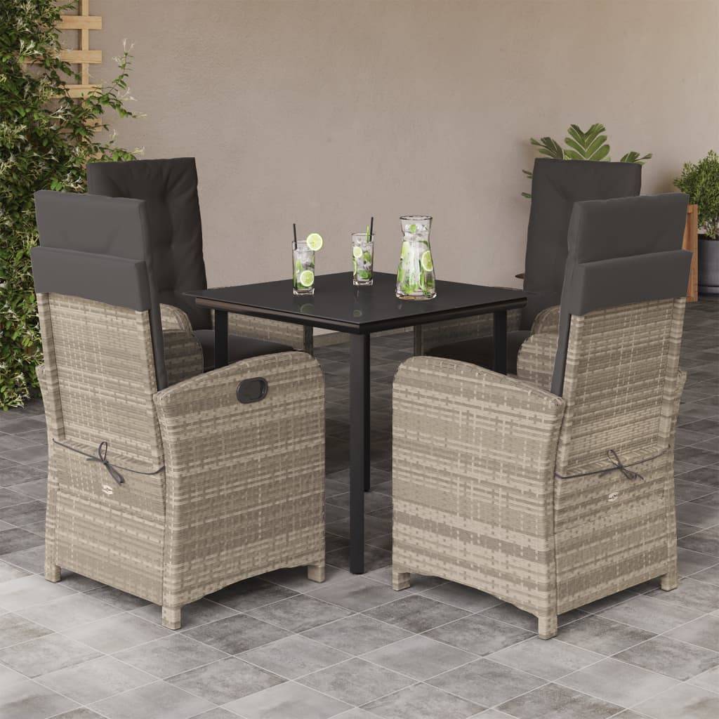 vidaXL 5-tlg. Garten-Essgruppe mit Kissen Hellgrau Poly Rattan