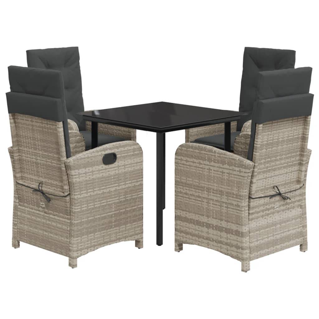 vidaXL 5-tlg. Garten-Essgruppe mit Kissen Hellgrau Poly Rattan