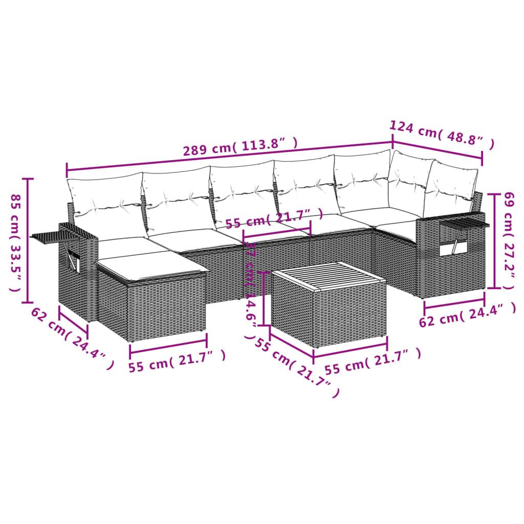 vidaXL 8-teiliges Gartensofa-Set mit Kissen, schwarzes Polyrattan
