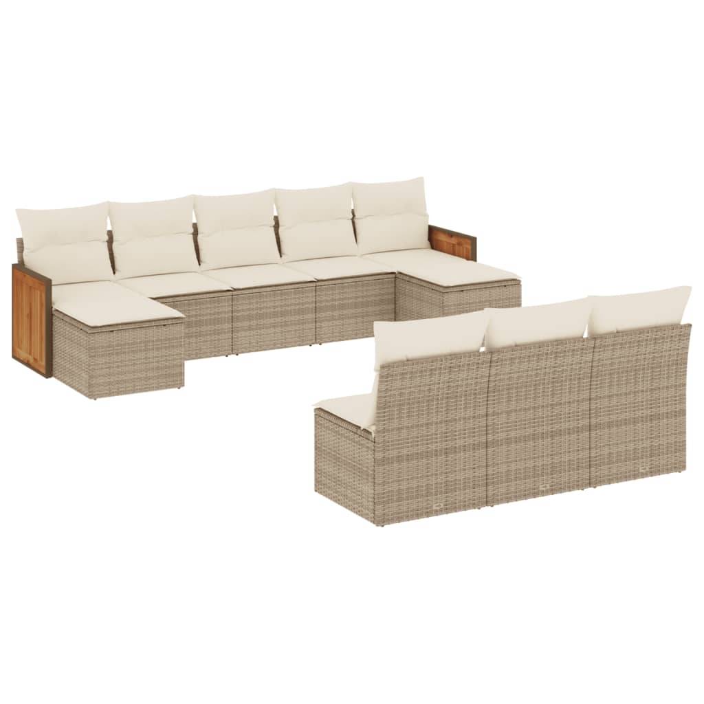 vidaXL 10-tlg. Garten-Sofagarnitur mit Kissen Beige Poly Rattan