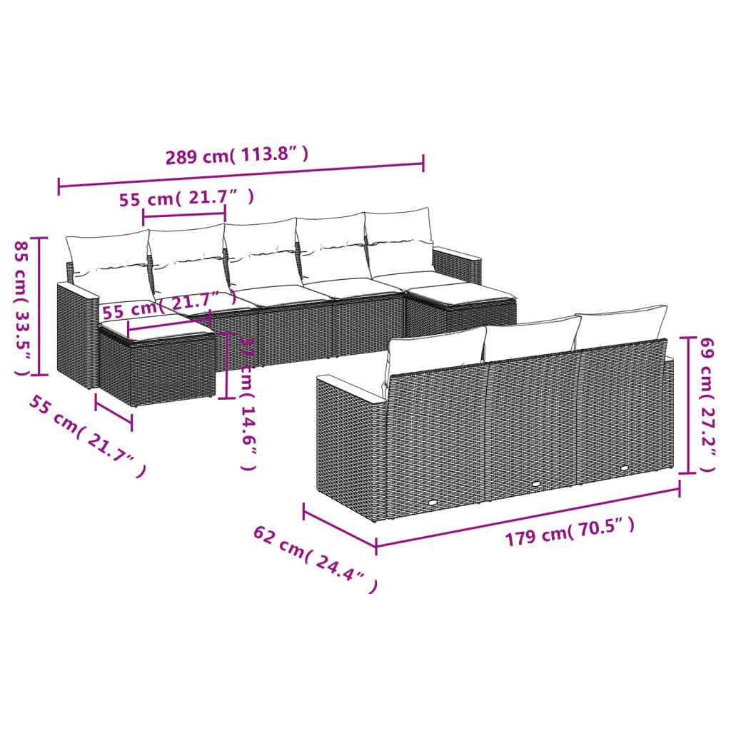 vidaXL 10-teiliges Gartensofa-Set mit Kissen, grau, Polyrattan