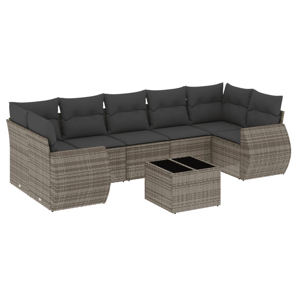 vidaXL 8-tlg. Garten-Sofagarnitur mit Kissen Grau Poly Rattan