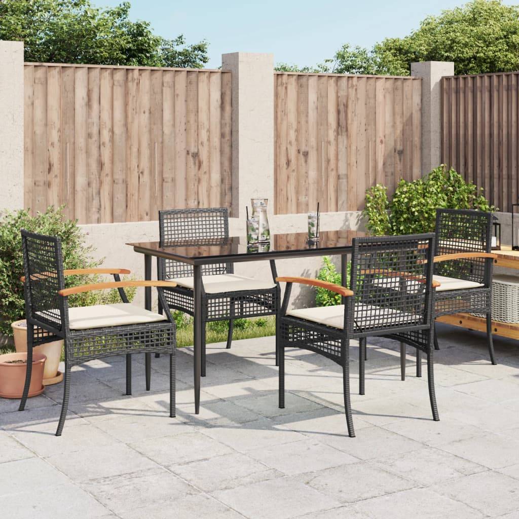 vidaXL 5-tlg. Garten-Essgruppe mit Kissen Schwarz Poly Rattan
