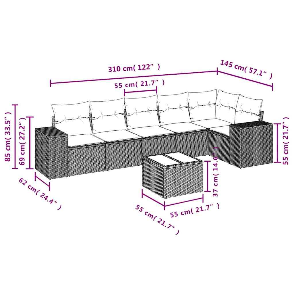 vidaXL 7-tlg. Garten-Sofagarnitur mit Kissen Grau Poly Rattan