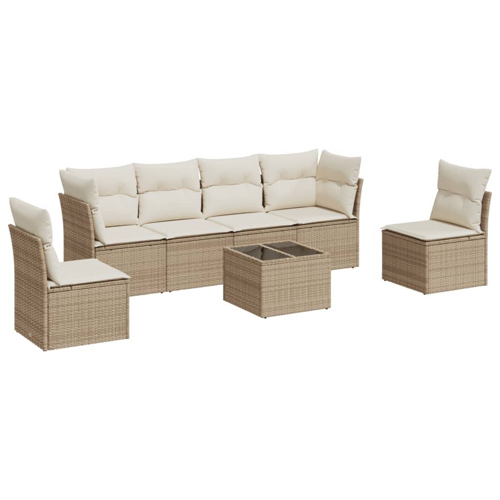 vidaXL 7-tlg. Garten-Sofagarnitur mit Kissen Beige Poly Rattan