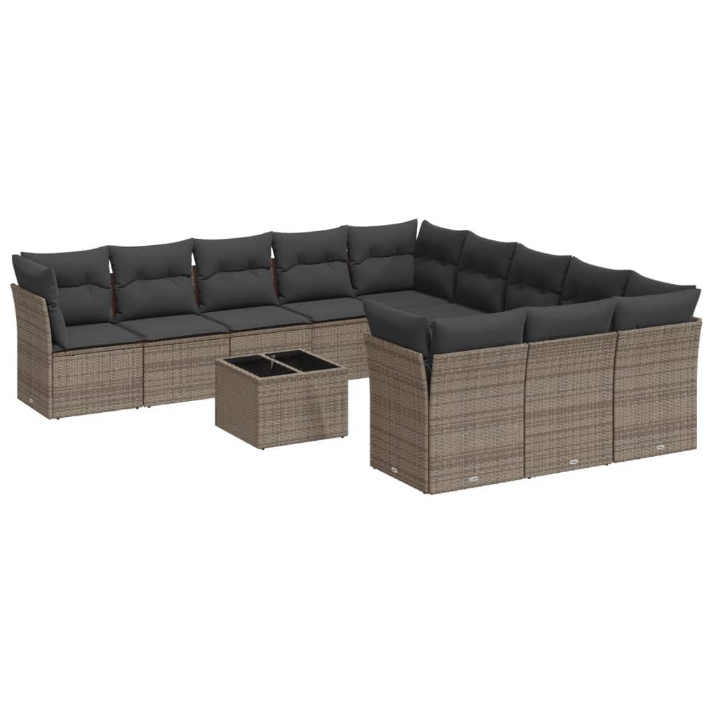 vidaXL 12-tlg. Garten-Sofagarnitur mit Kissen Grau Poly Rattan