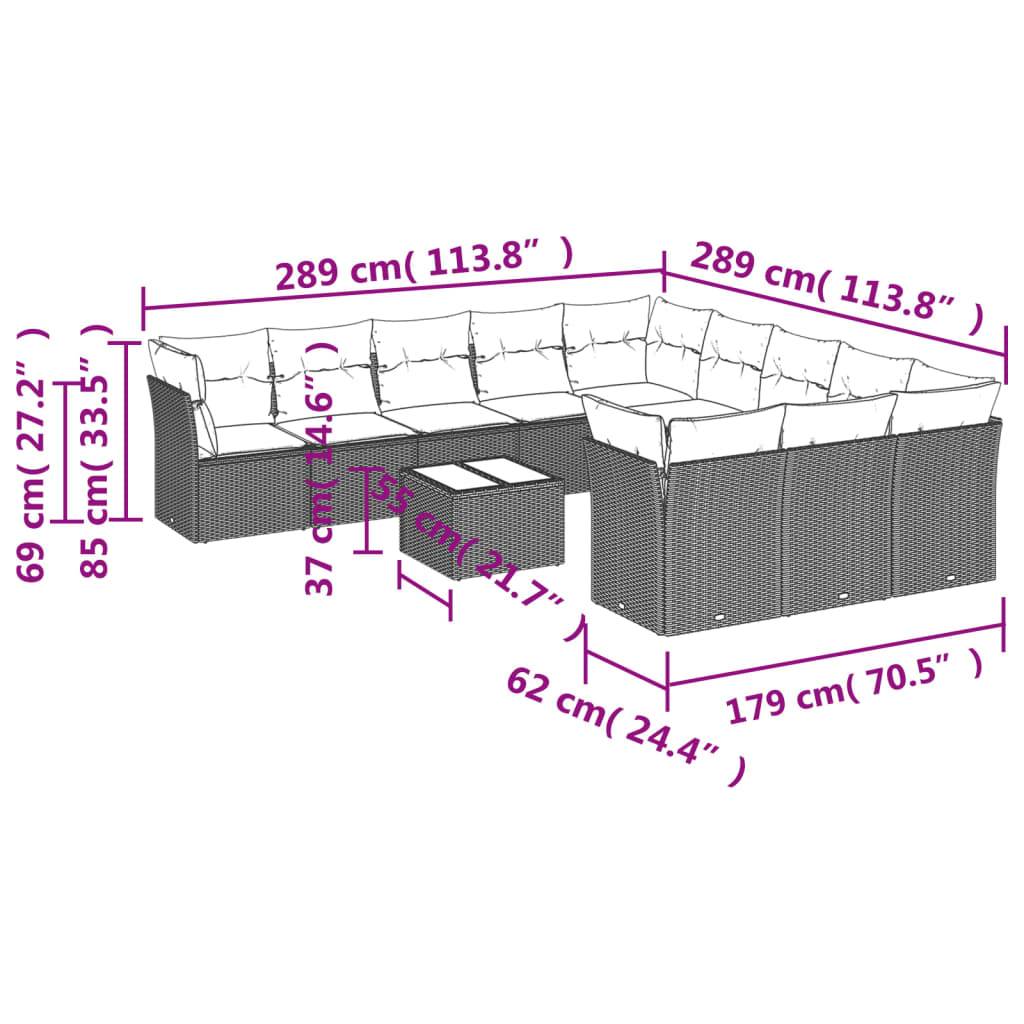 vidaXL 12-tlg. Garten-Sofagarnitur mit Kissen Grau Poly Rattan
