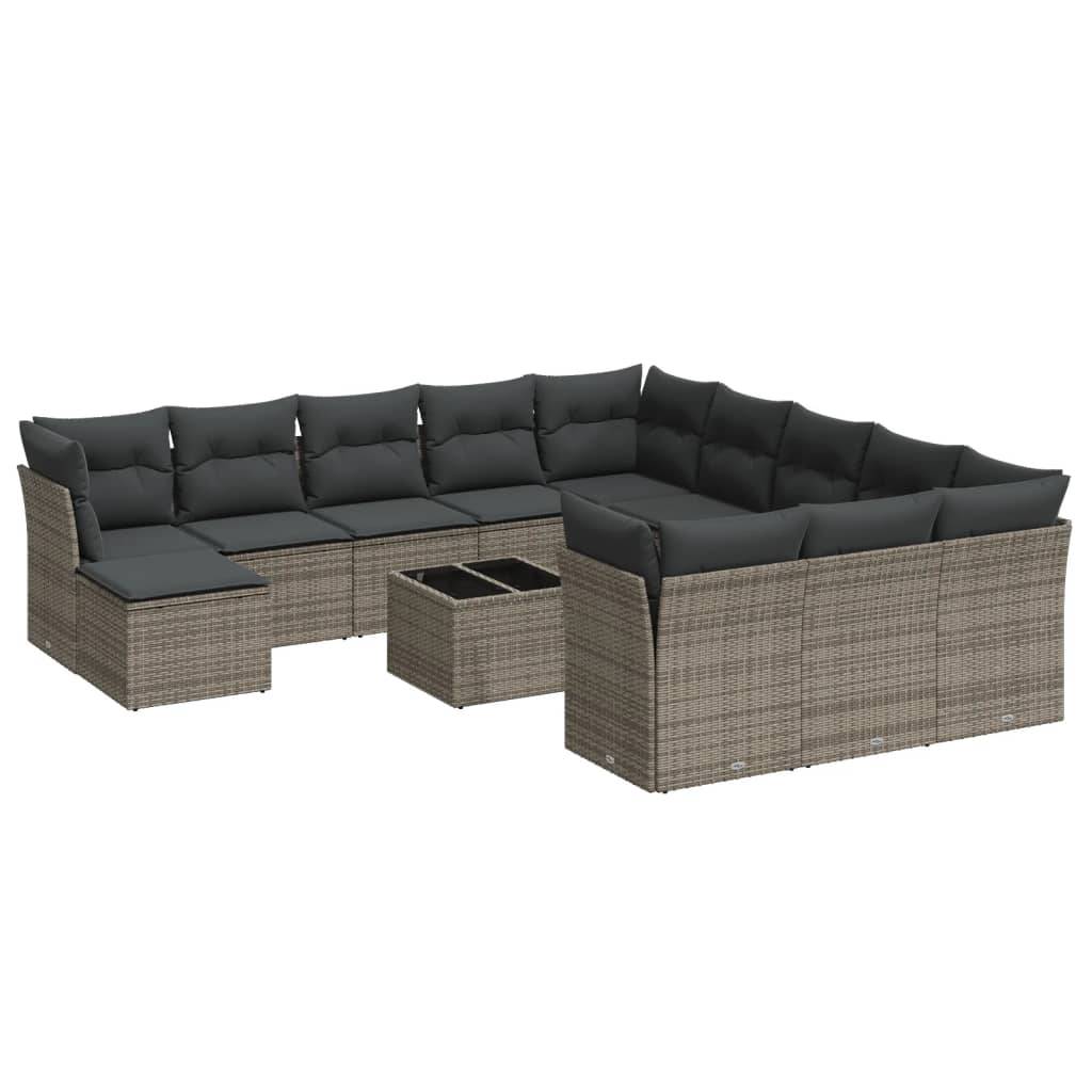 vidaXL 13-tlg. Garten-Sofagarnitur mit Kissen Grau Poly Rattan