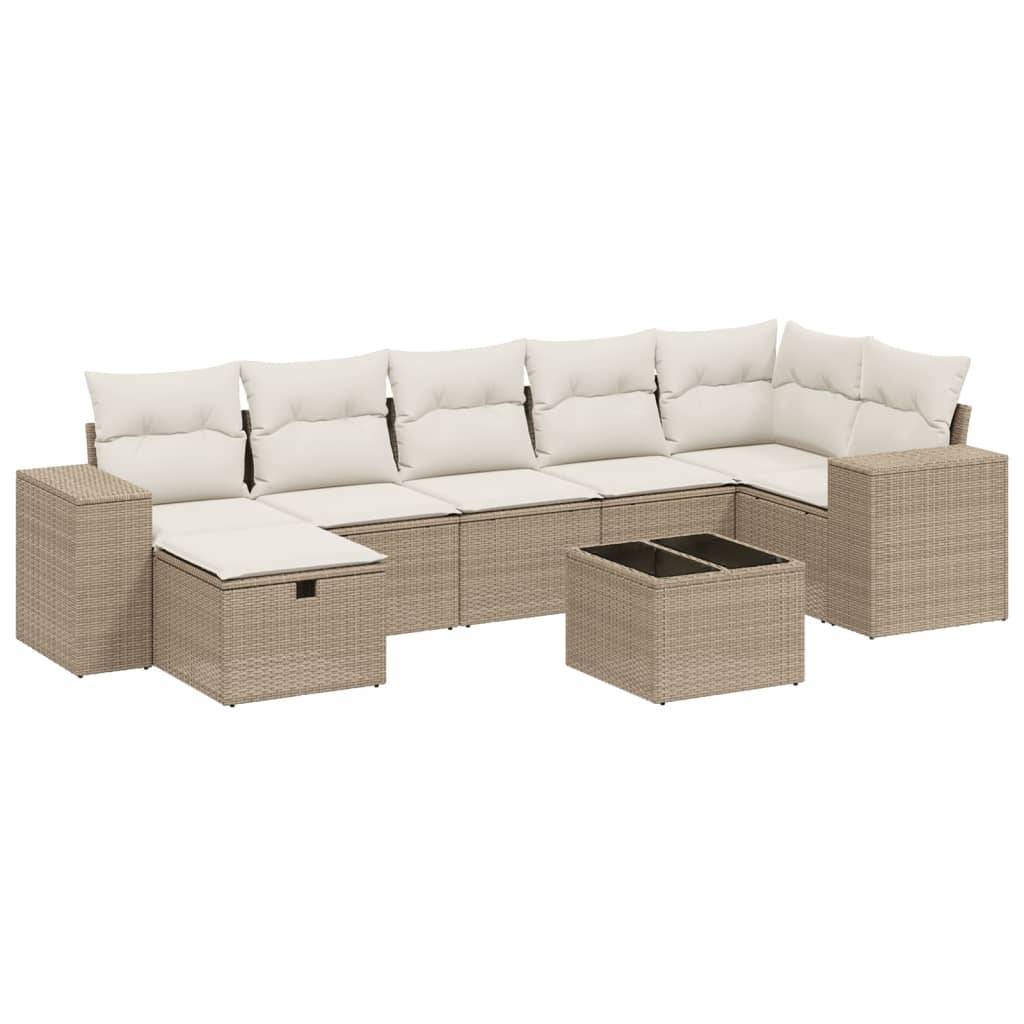 vidaXL 8-tlg. Garten-Sofagarnitur mit Kissen Beige Poly Rattan