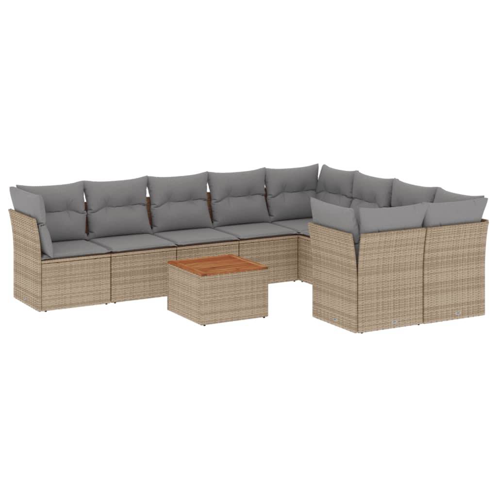 vidaXL 10-tlg. Garten-Sofagarnitur mit Kissen Beige Poly Rattan
