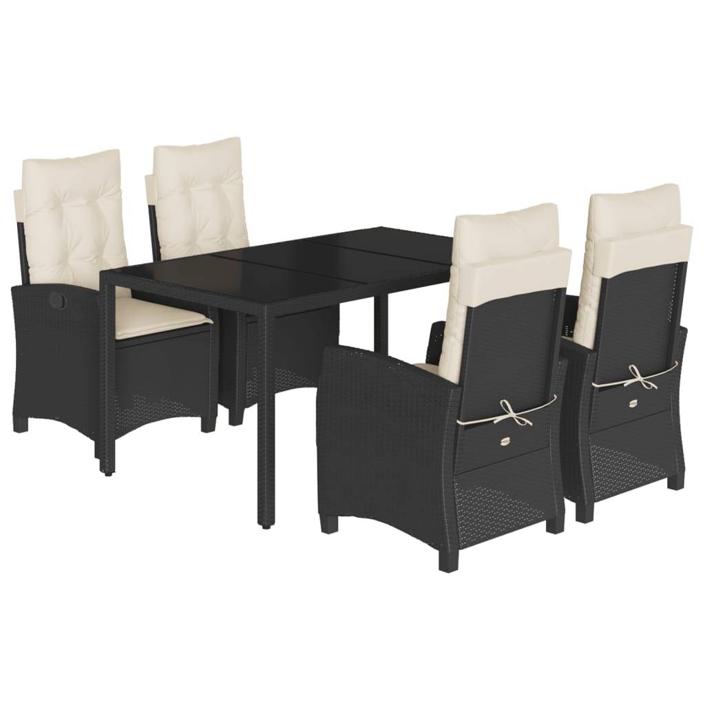 vidaXL 5-tlg. Garten-Essgruppe mit Kissen Schwarz Poly Rattan