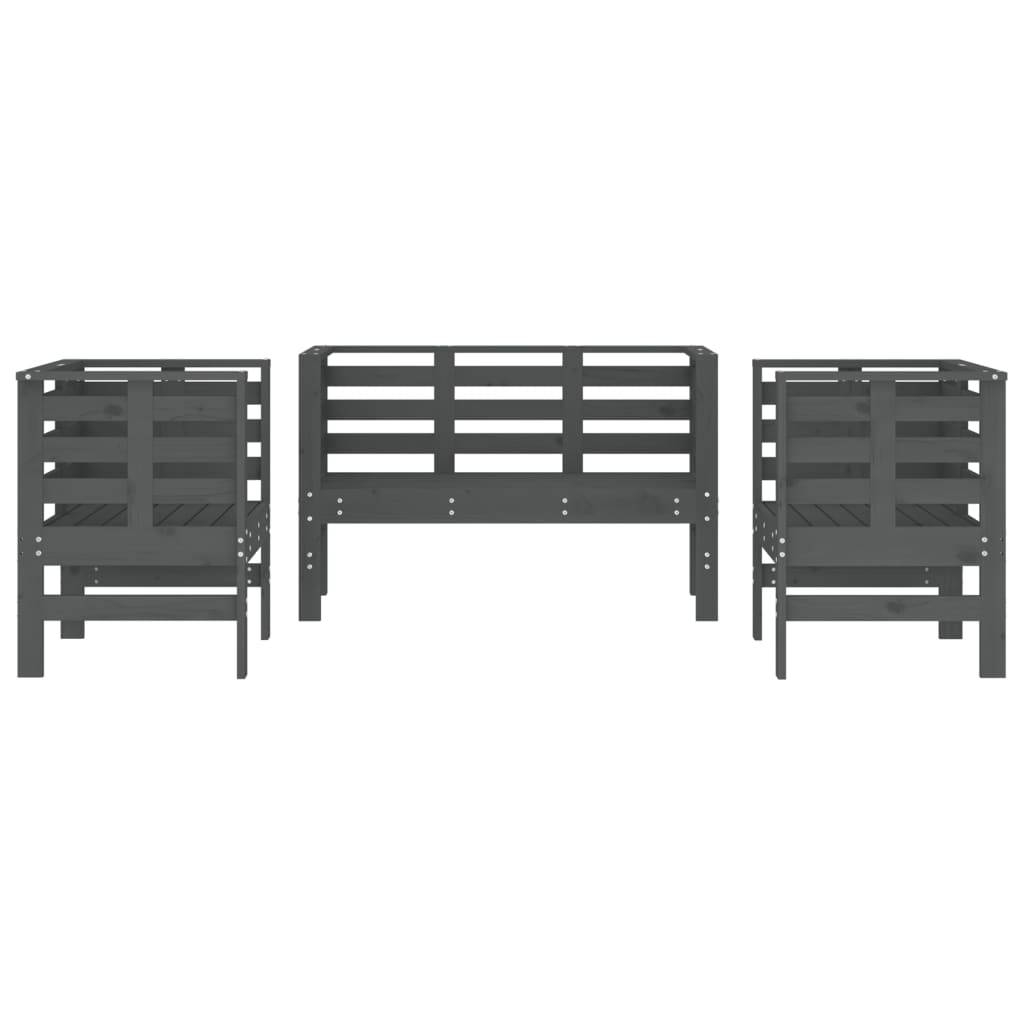 vidaXL 3-tlg. Garten-Lounge-Set Grau Massivholz Kiefer