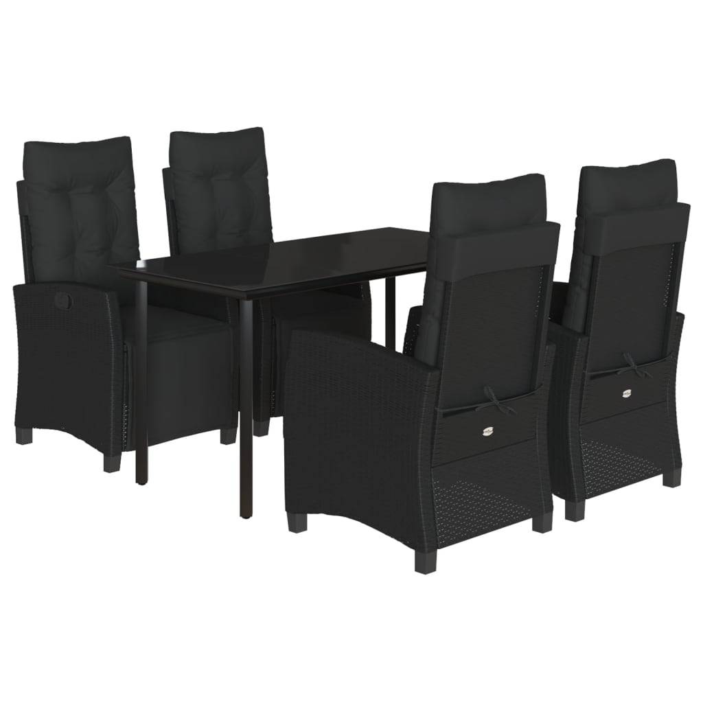 vidaXL 5-tlg. Garten-Essgruppe mit Kissen Schwarz Poly Rattan