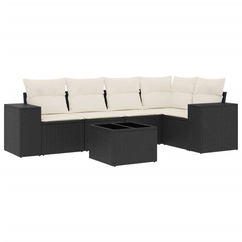 vidaXL 6-tlg. Garten-Sofagarnitur mit Kissen Schwarz Poly Rattan