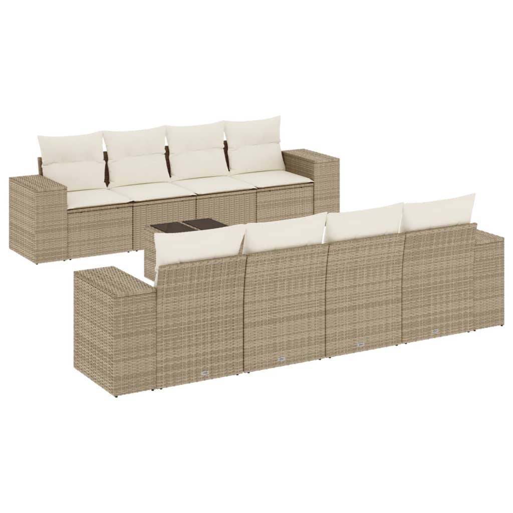vidaXL 9-tlg. Garten-Sofagarnitur mit Kissen Beige Poly Rattan