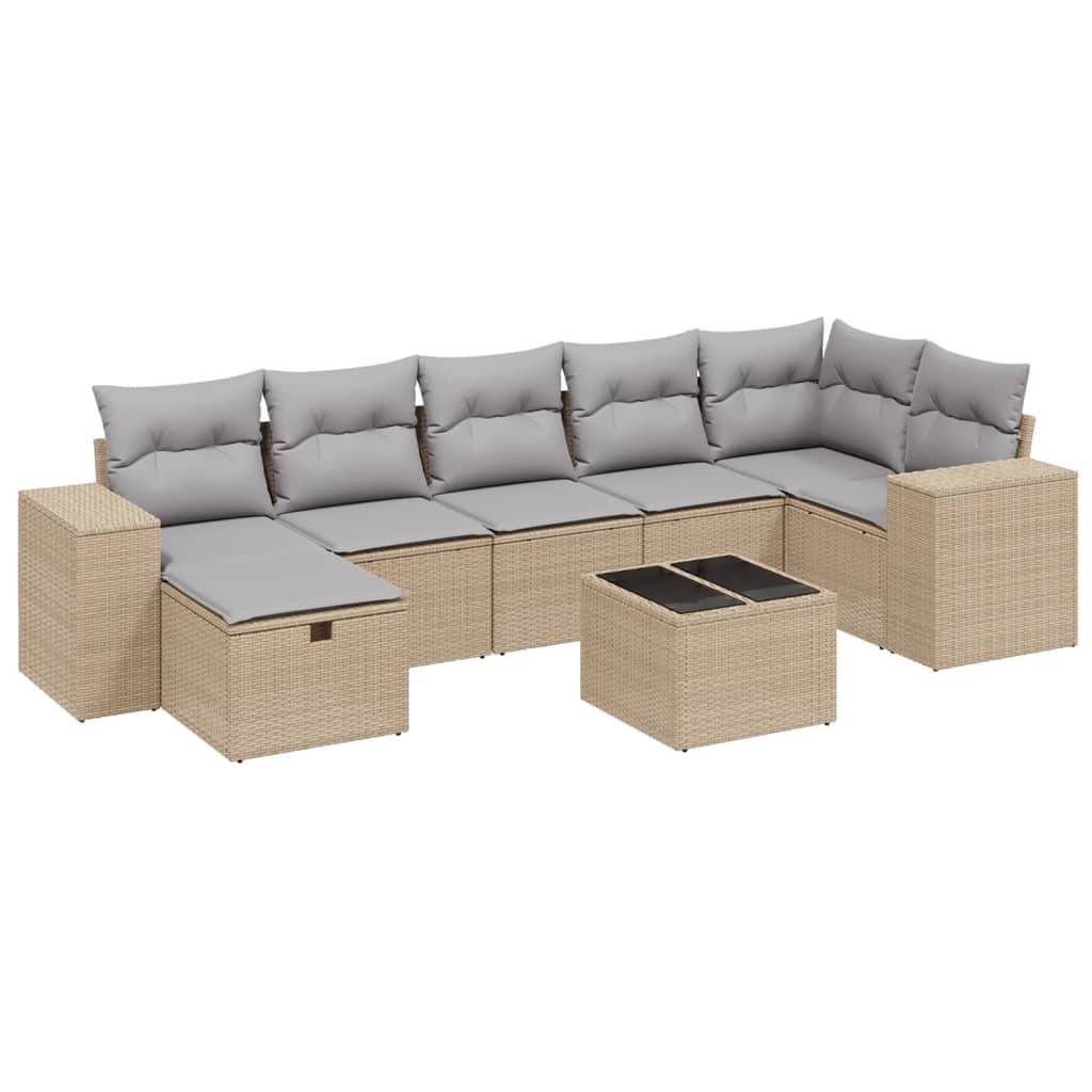 vidaXL 8-tlg. Garten-Sofagarnitur mit Kissen Beige Poly Rattan