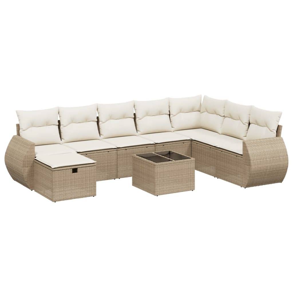 vidaXL 9-tlg. Garten-Sofagarnitur mit Kissen Beige Poly Rattan