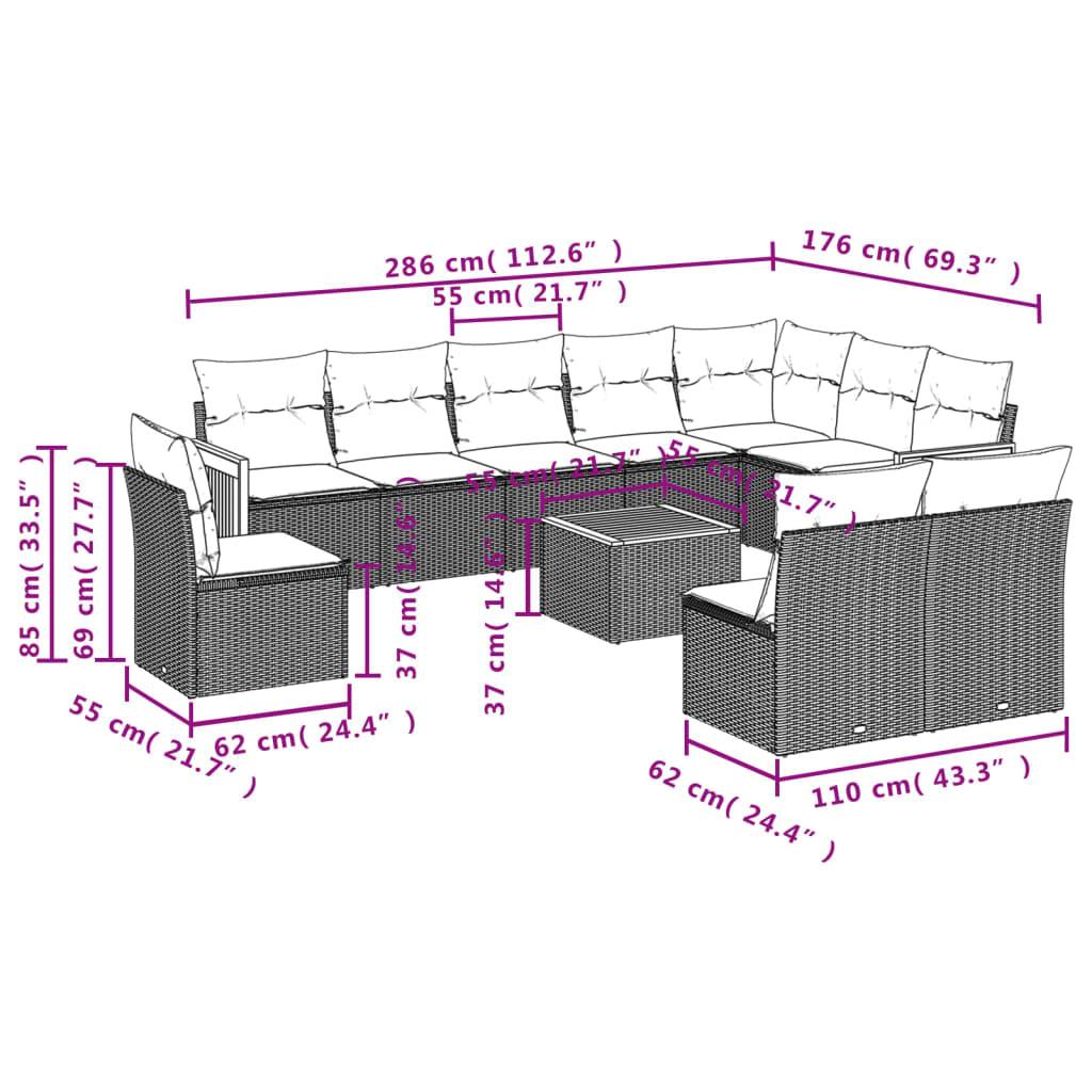 vidaXL 11-tlg. Garten-Sofagarnitur mit Kissen Beige Poly Rattan