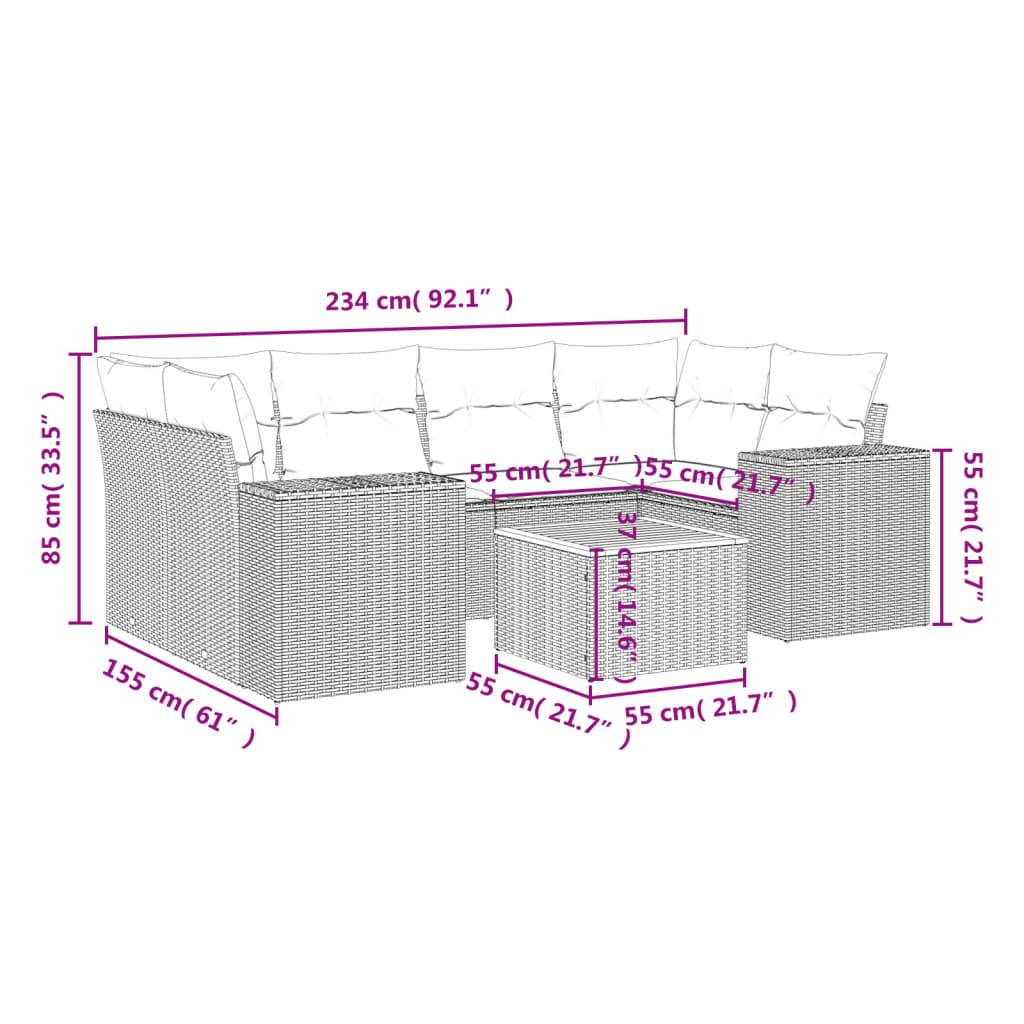 vidaXL 7-tlg. Garten-Sofagarnitur mit Kissen Schwarz Poly Rattan