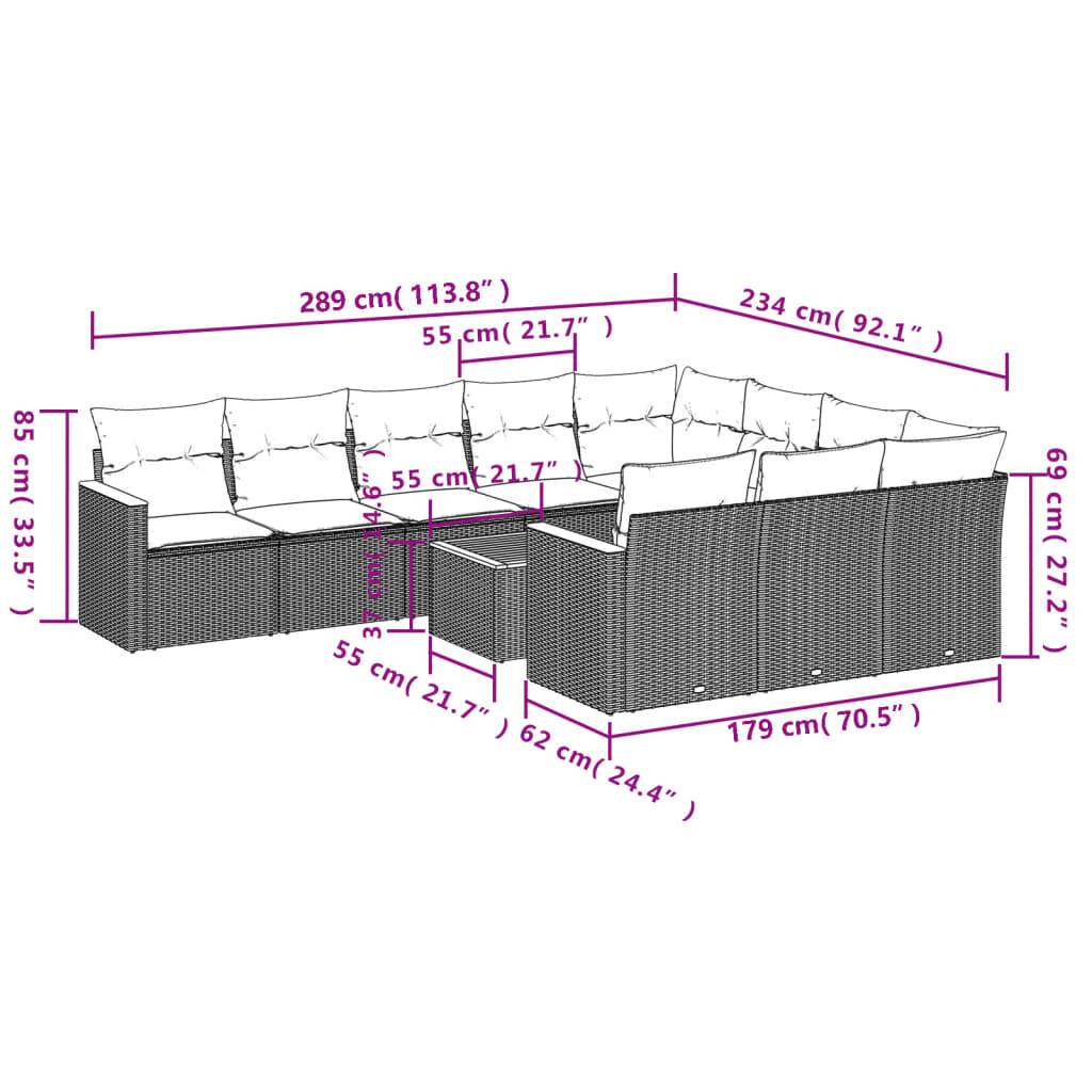 vidaXL 11-tlg. Garten-Sofagarnitur mit Kissen Beige Poly Rattan