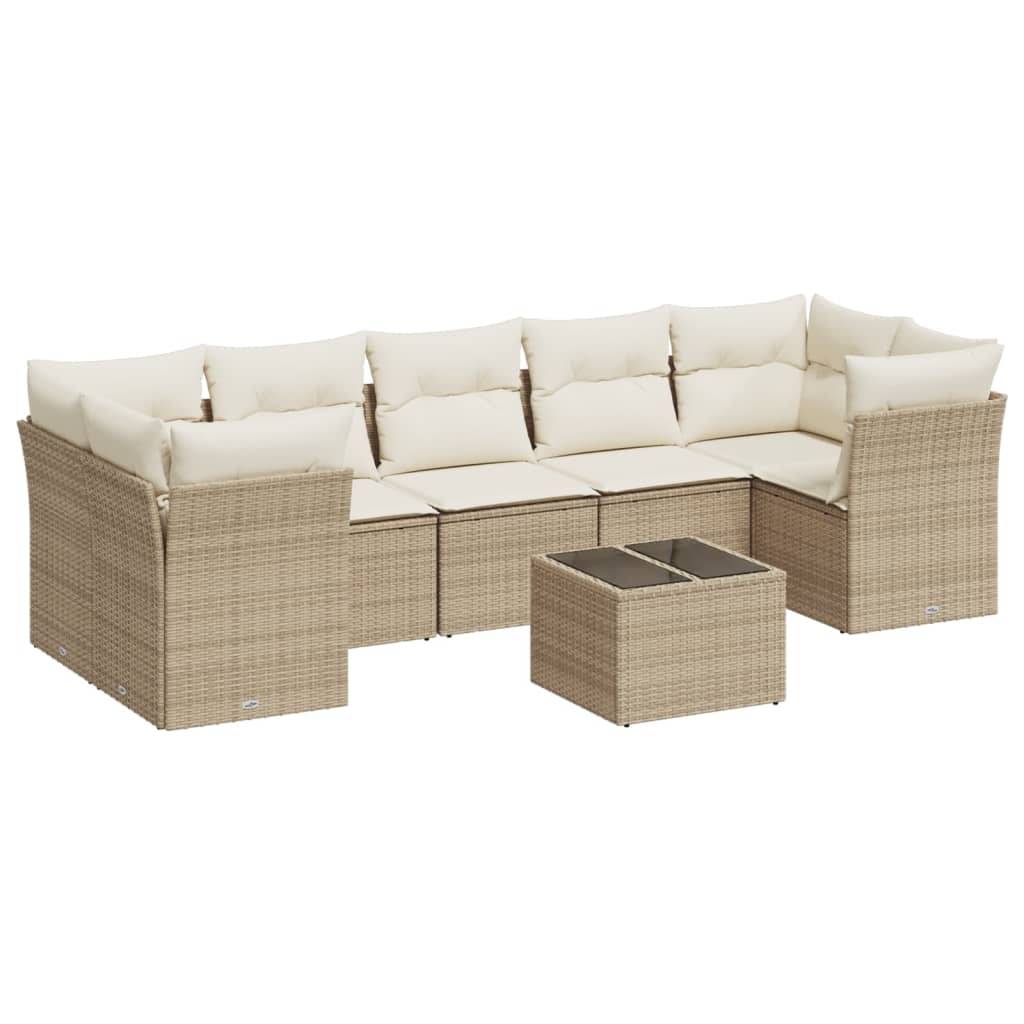 vidaXL 8-tlg. Garten-Sofagarnitur mit Kissen Beige Poly Rattan